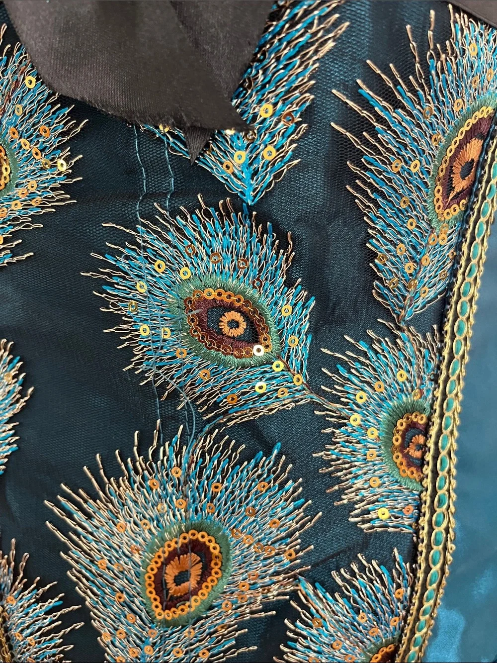 Teal Peacock Feather Bustier Corset Top - Picture 3 of 6